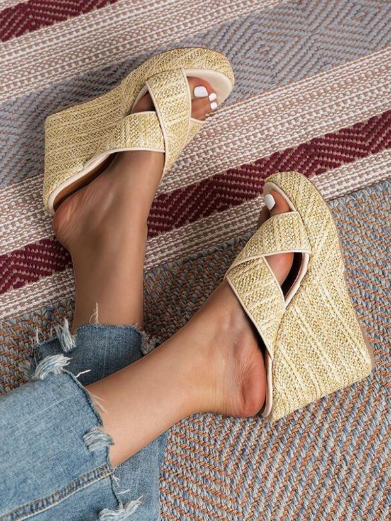 Kvinders Cane Wedge Sandaler Platform Open Toe Criss Cross Sandal Slides - Lysegul