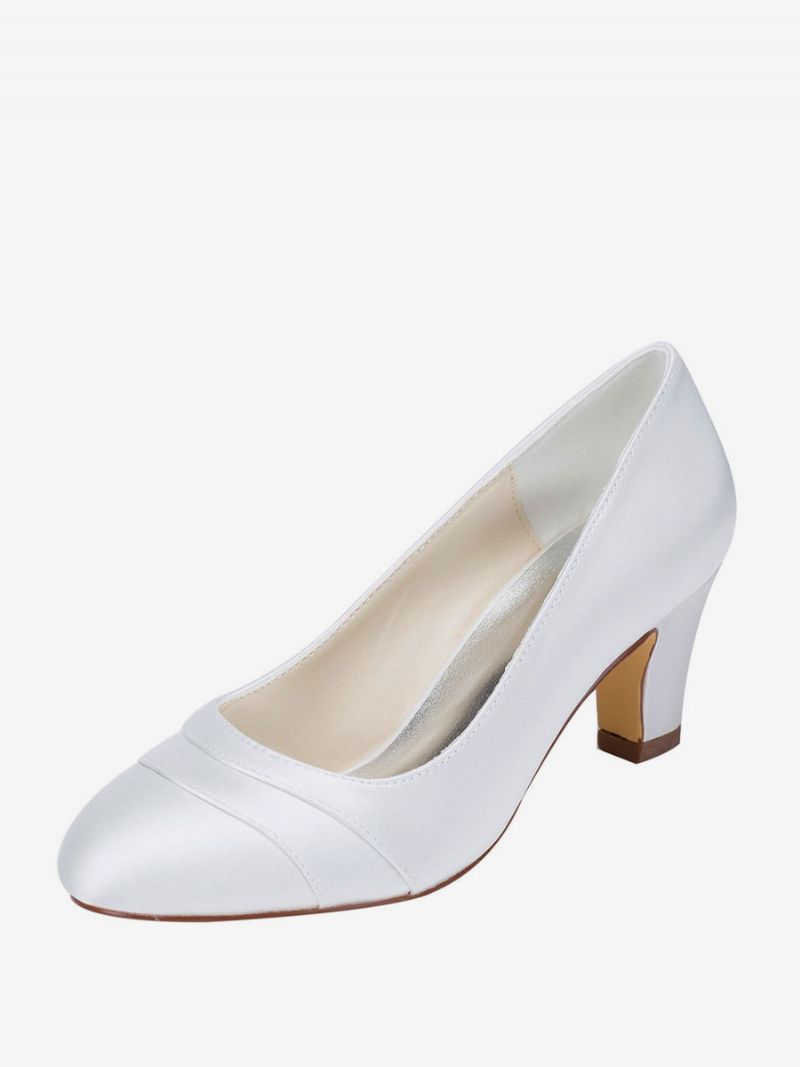 Kvinders Chunky Heel Brudesko Rund Toe Pumps - Hvid