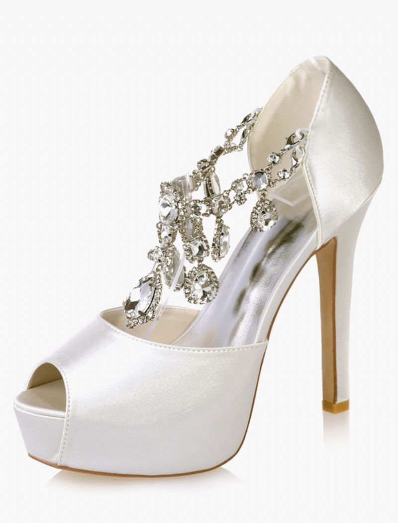 Kvinders Crystal Platform Peep Toe-hælede Brudepumper - Elfenben