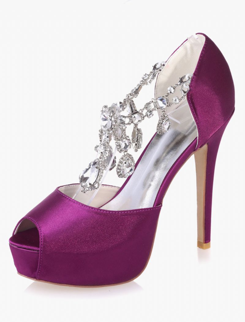 Kvinders Crystal Platform Peep Toe-hælede Brudepumper - Lilla