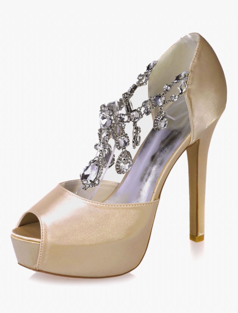 Kvinders Crystal Platform Peep Toe-hælede Brudepumper - Champagne