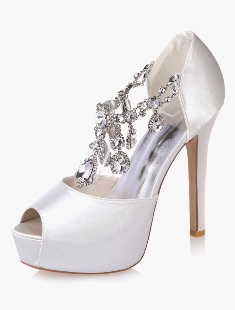 Kvinders Crystal Platform Peep Toe-hælede Brudepumper - Hvid