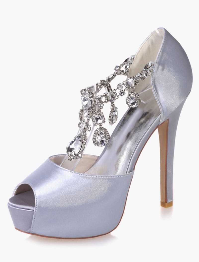 Kvinders Crystal Platform Peep Toe-hælede Brudepumper - Sølv