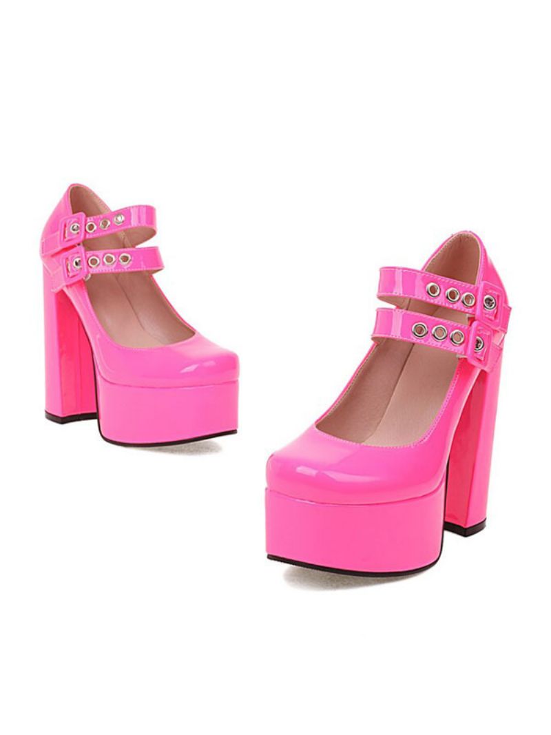 Kvinders Dobbeltspænder Mary Jane Platform Chunky Heel Pumps - Rose