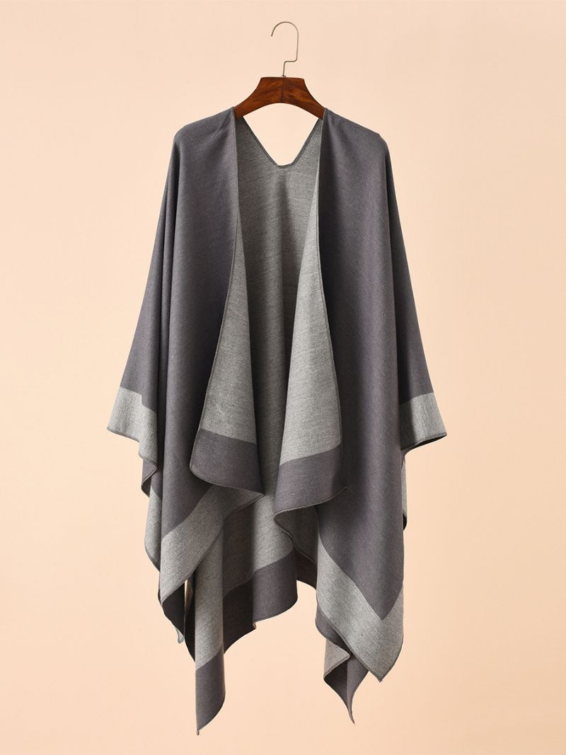 Kvinders Farveblok Poncho Daily Casual Cape - Dyb Grå