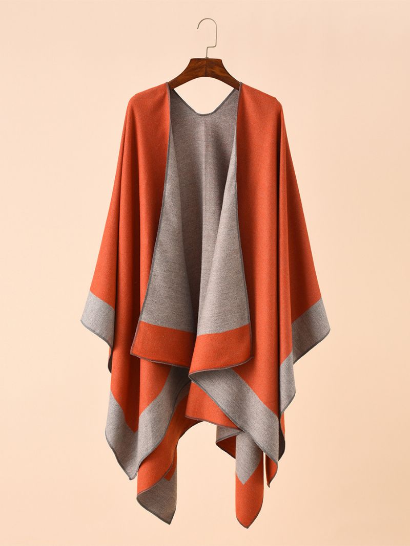 Kvinders Farveblok Poncho Daily Casual Cape - Orange