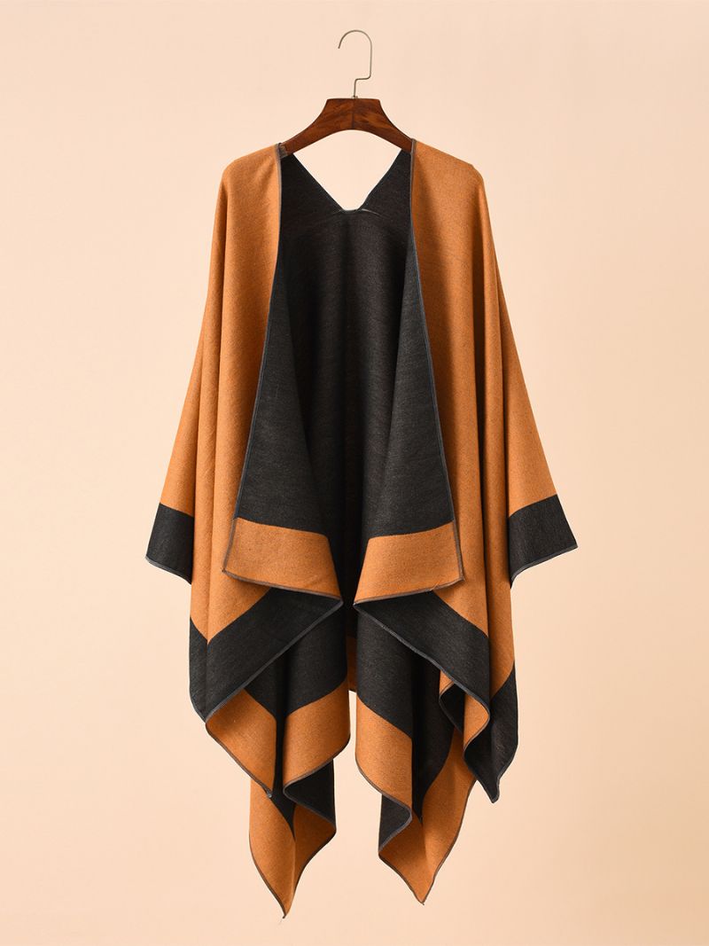 Kvinders Farveblok Poncho Daily Casual Cape - Orange