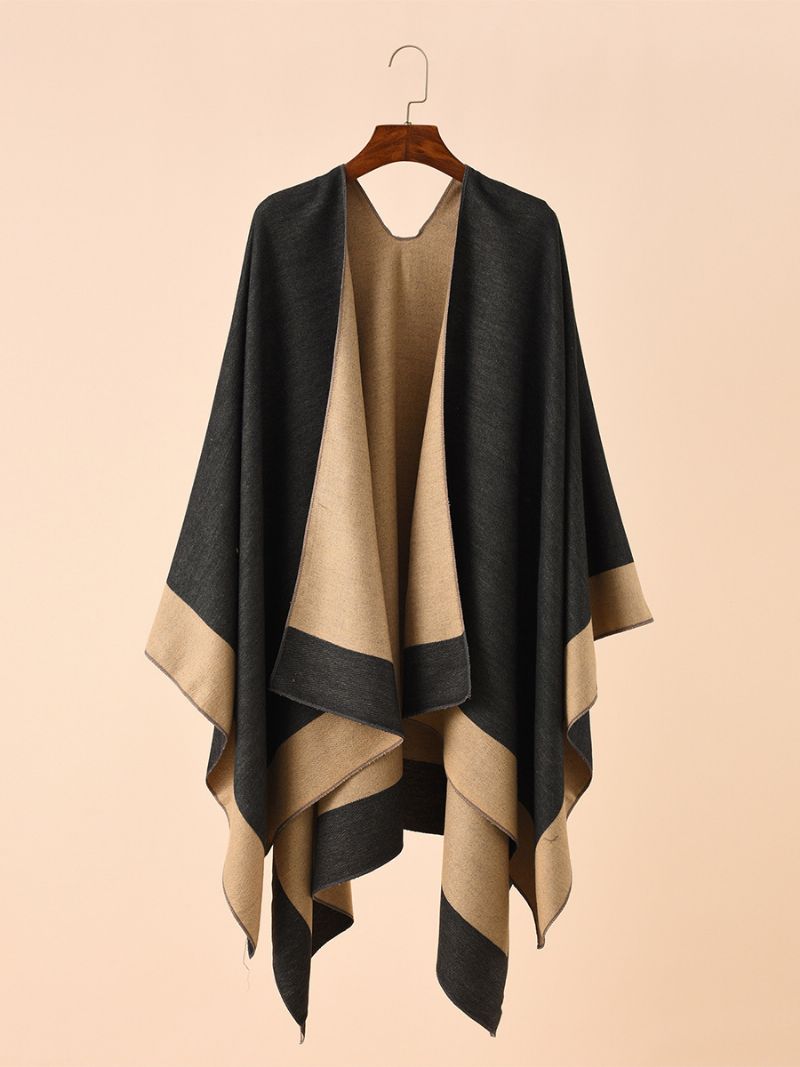 Kvinders Farveblok Poncho Daily Casual Cape - Sort