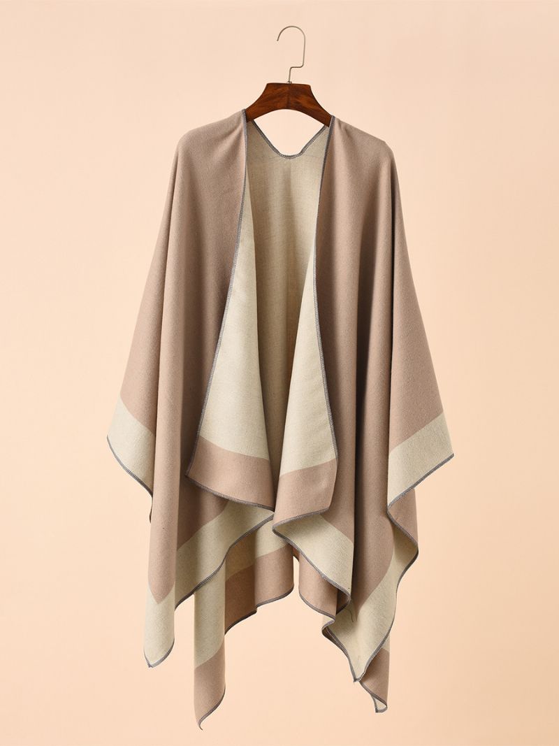 Kvinders Farveblok Poncho Daily Casual Cape - Khaki