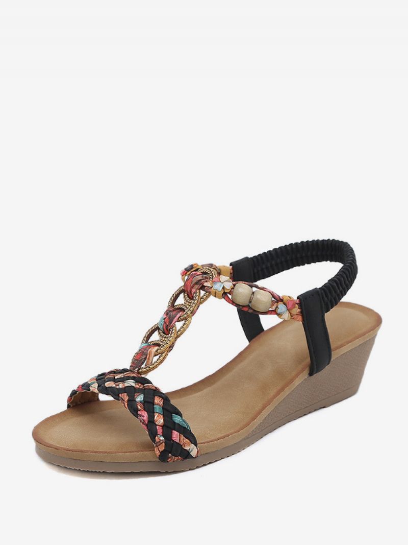 Kvinders Flad Sandal Åben Tå Pu Læder T-rem Vævet Gladiator Sandaler Casual Hjemmesko