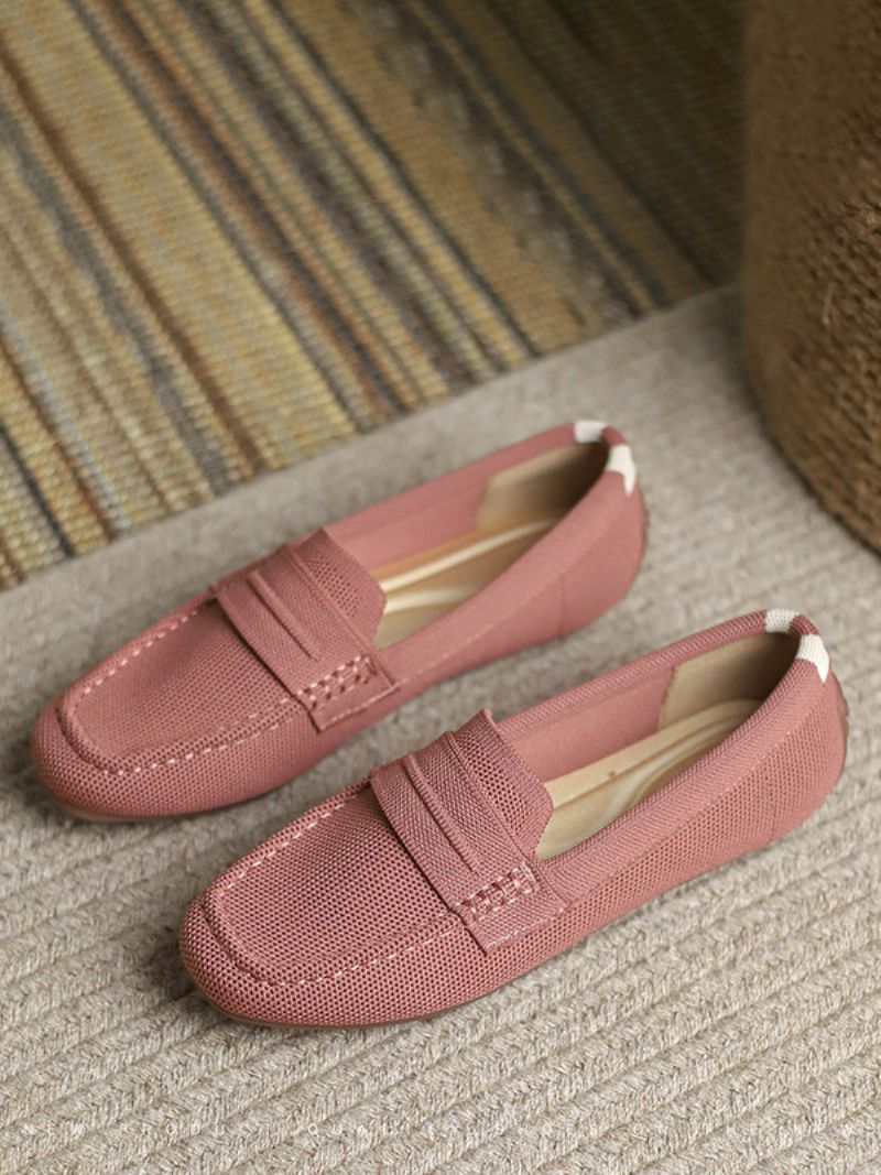 Kvinders Flade Loafers Runde Tå Slip On Casual Sko - Pink