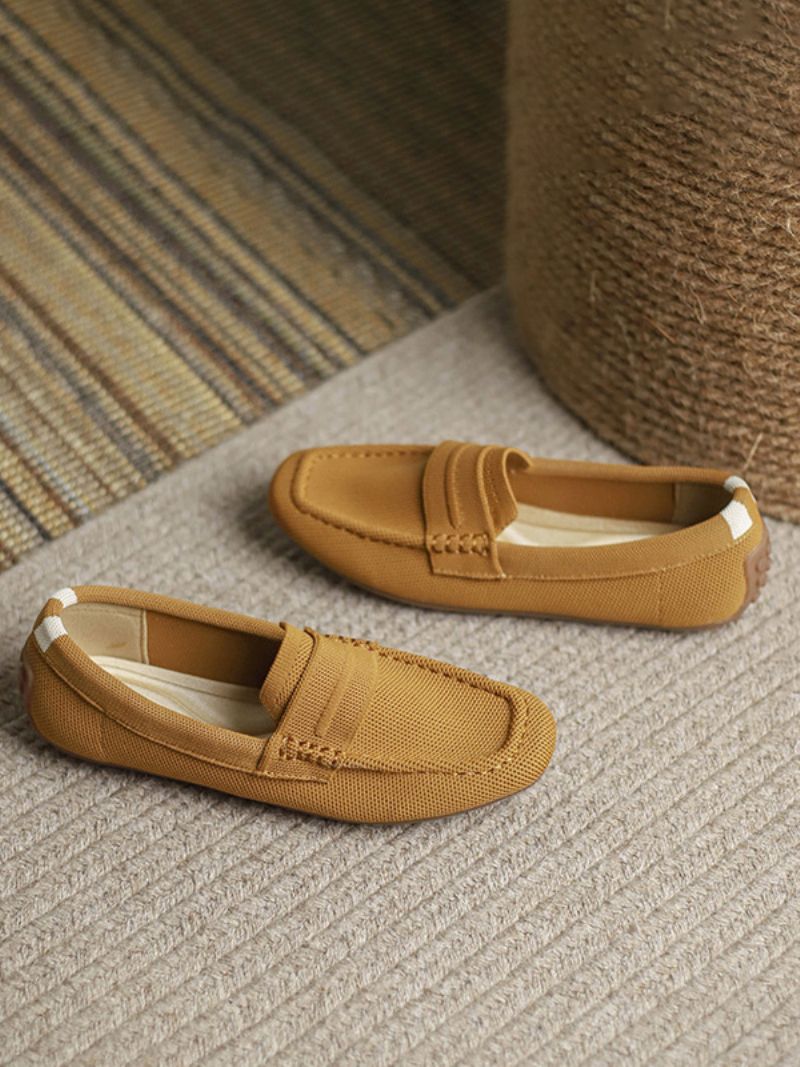 Kvinders Flade Loafers Runde Tå Slip On Casual Sko - Kaffebrun