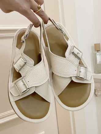 Kvinders Flade Sandaler Hvid Spænde Criss Cross Sandal Sko