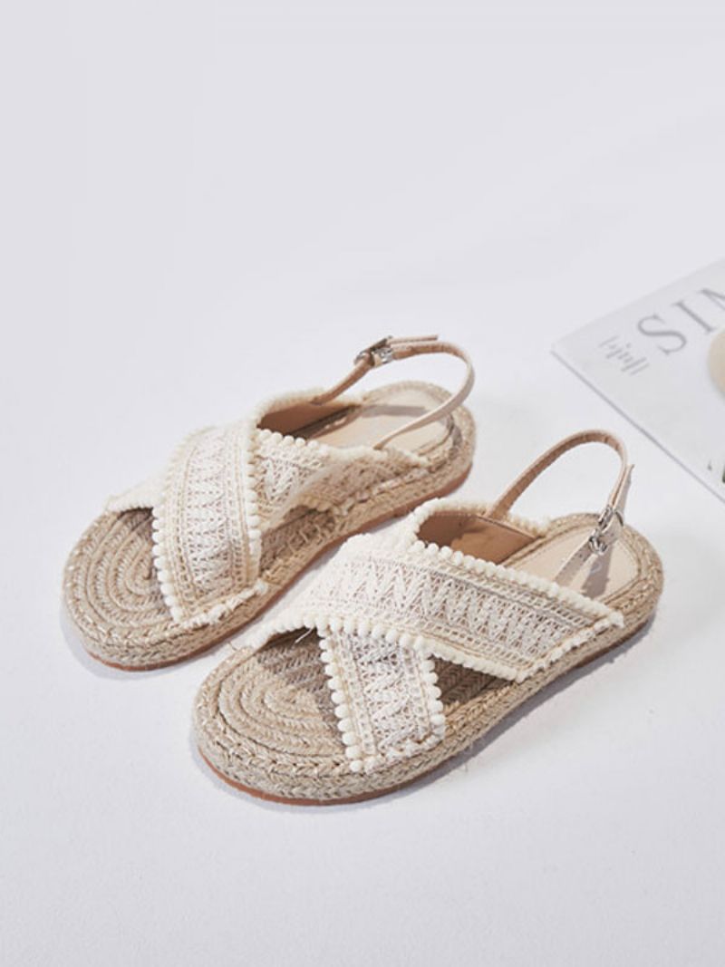 Kvinders Flade Sandaler Strandsandaler Rund Tå Snøre-sandaler Boho Bryllupssko - Lysegul