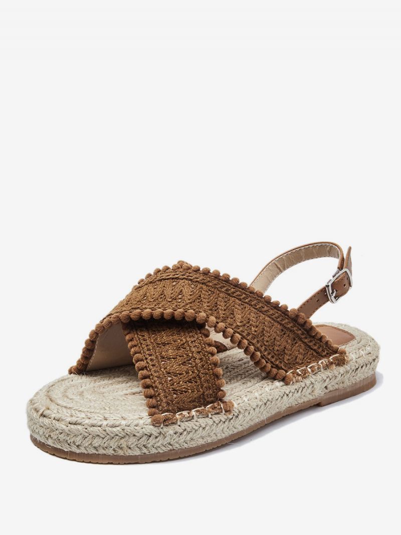 Kvinders Flade Sandaler Strandsandaler Rund Tå Snøre-sandaler Boho Bryllupssko - Kaffebrun