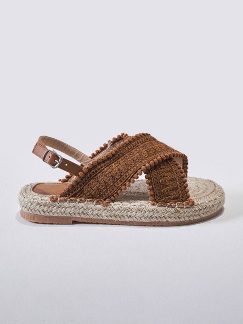 Kvinders Flade Sandaler Strandsandaler Rund Tå Snøre-sandaler Boho Bryllupssko - Kaffebrun