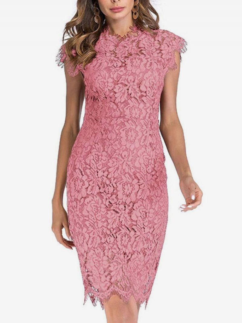 Kvinders Fødselsdag Bodycon Kjoler Pink Ærmeløs Designet Halsudskæring Midikjole Skede Kjole Casual Pencil - Pink