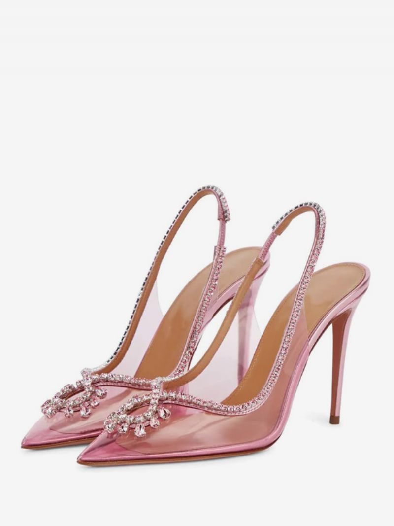 Kvinders Gallasko Pink Spidstå Rhinestones Slingback Højhælede Pumps