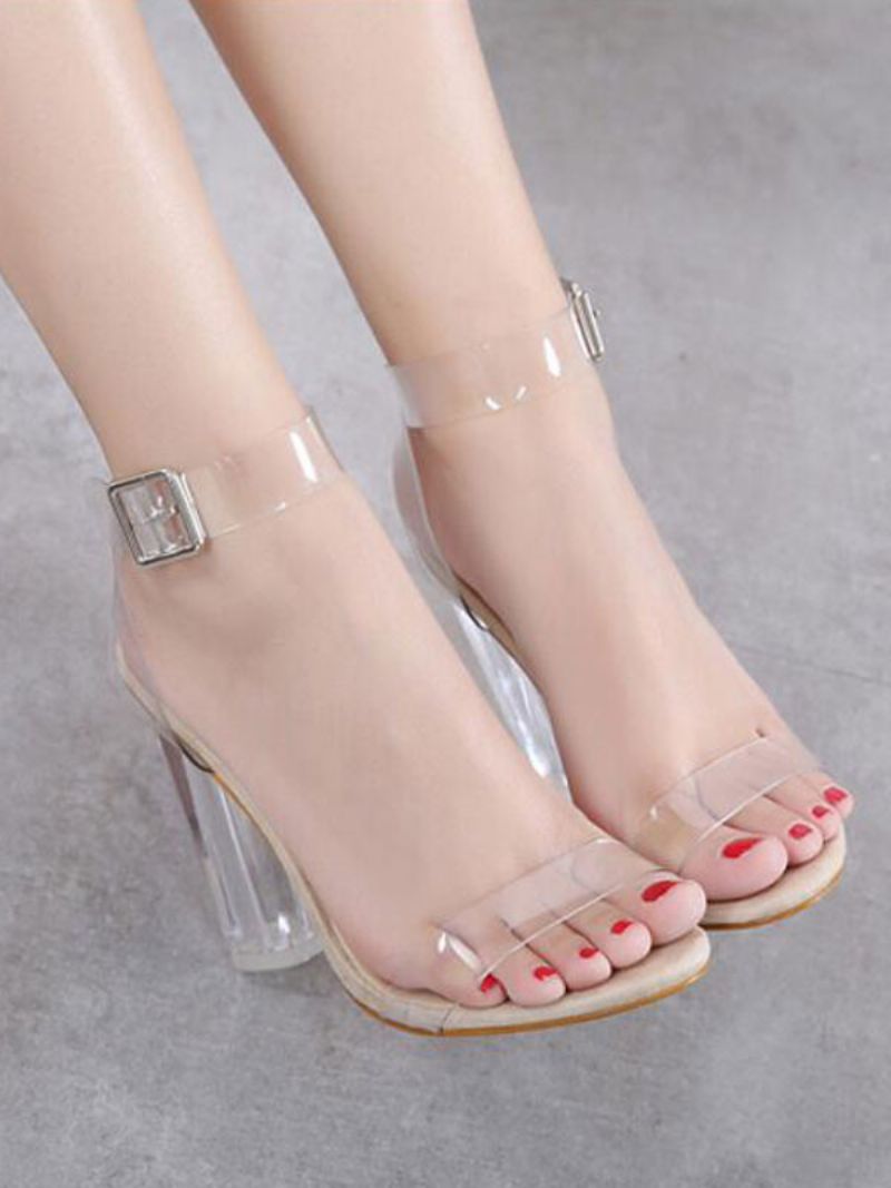 Kvinders Gennemsigtig Pvc Sexy Chunky Prom Hæl Sandaler - Gennemsigtig