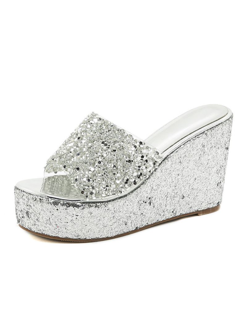 Kvinders Glitter Platform Wedge Mules