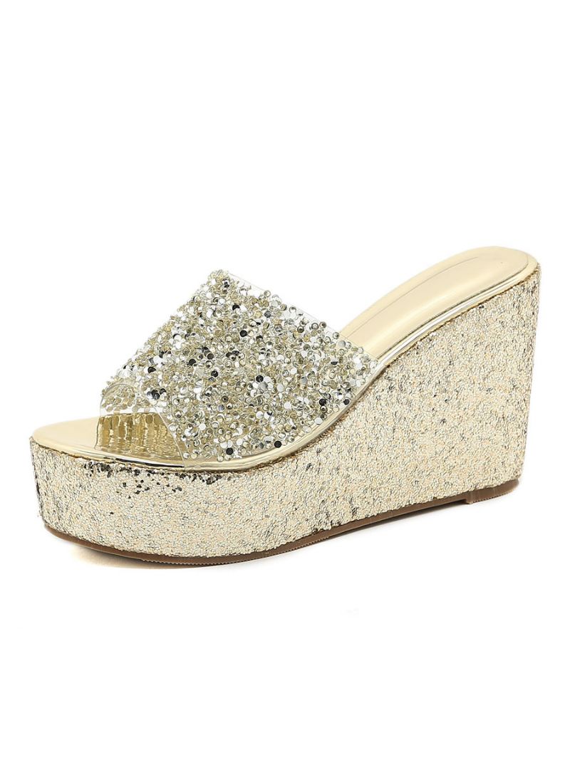 Kvinders Glitter Platform Wedge Mules - Sølv