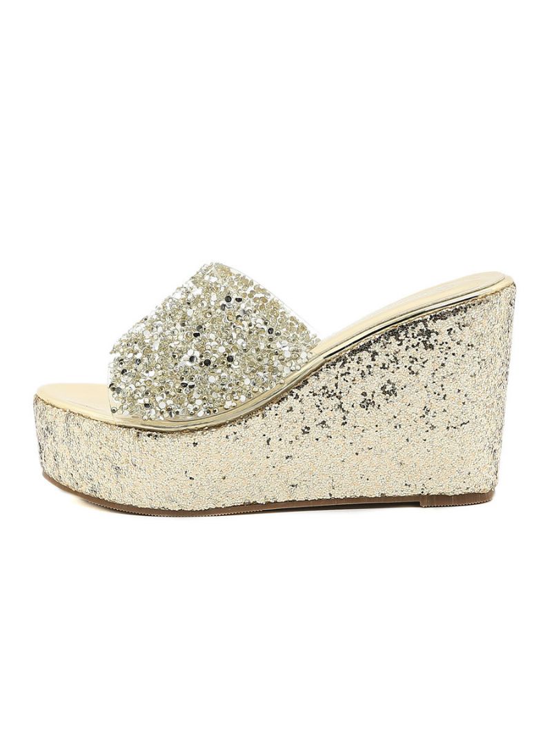 Kvinders Glitter Platform Wedge Mules - Sølv