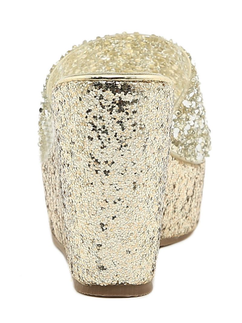 Kvinders Glitter Platform Wedge Mules - Sølv