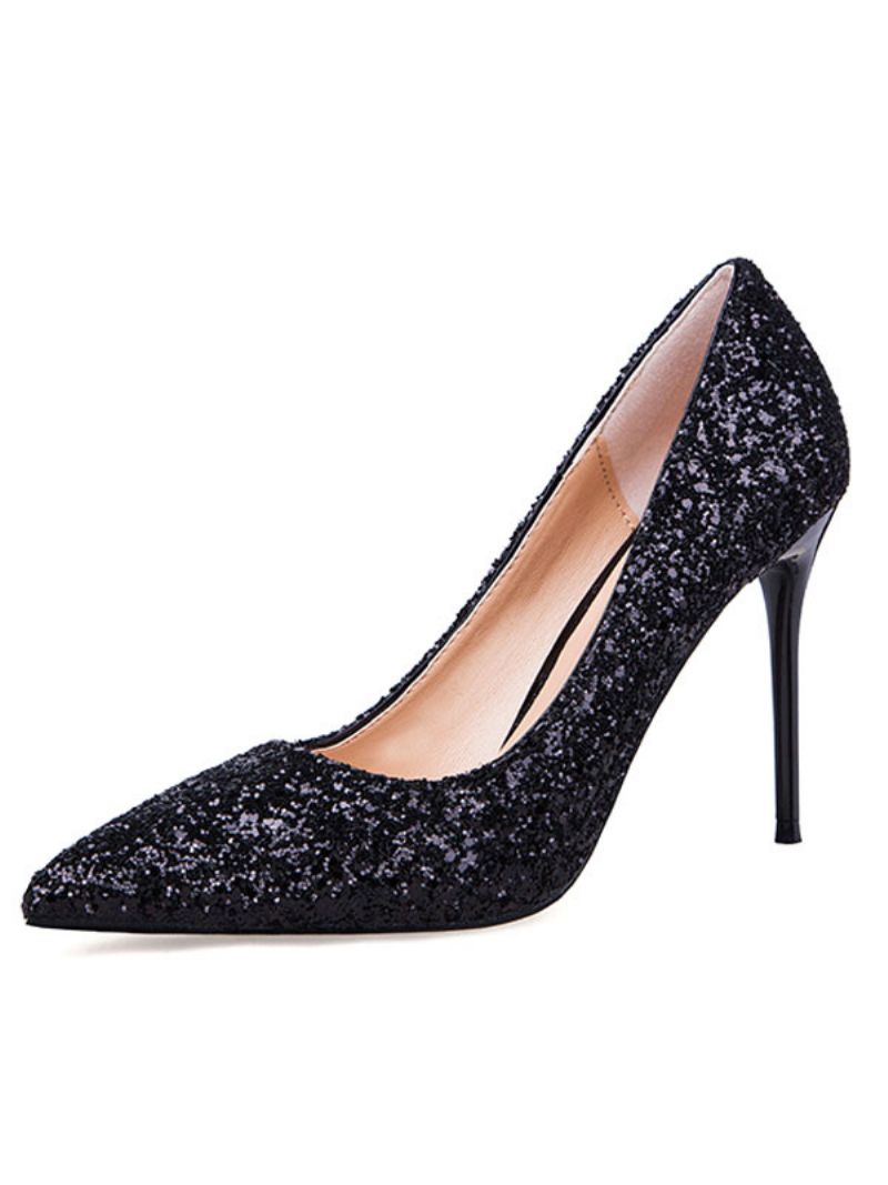 Kvinders Glitter Prom Sko Spidstå Stiletto High Heel Pumps - Sort