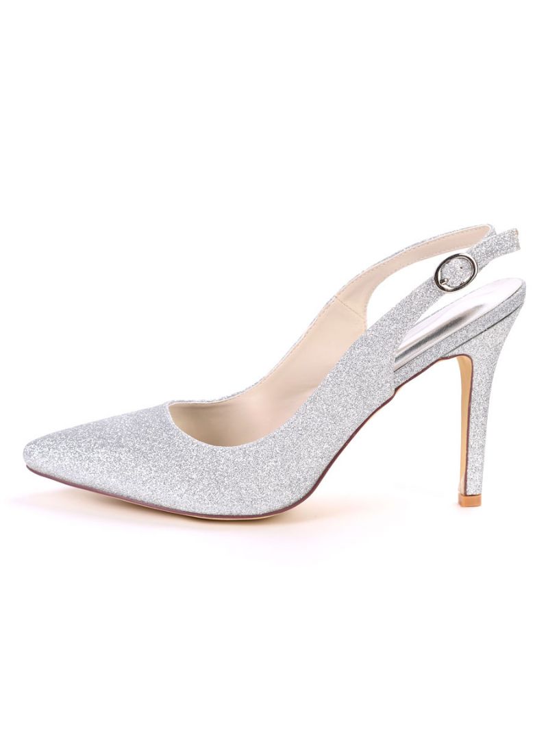 Kvinders Glitter Slingback-hælede Prom Pumps - Sølv