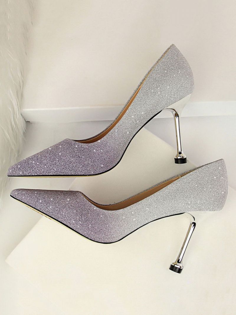 Kvinders Glitter Stiletto Heel Pumps Evening Prom Sko - Lavendel