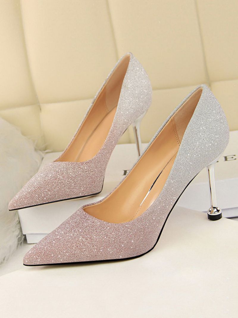 Kvinders Glitter Stiletto Heel Pumps Evening Prom Sko - Pink