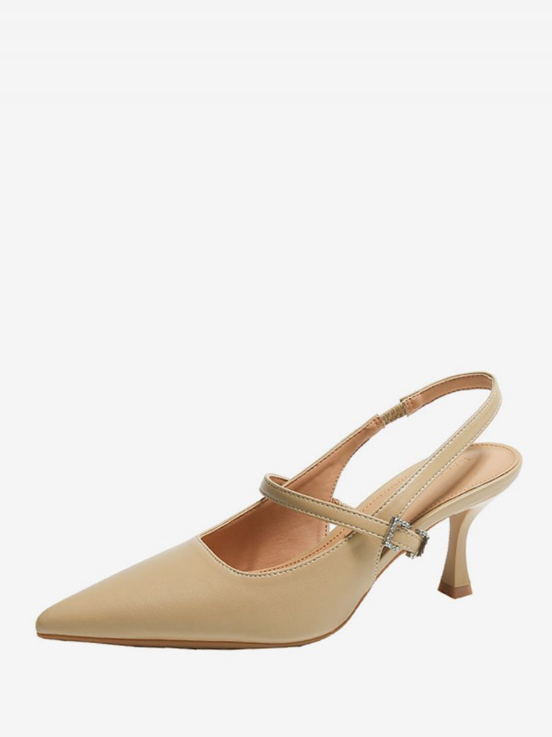 Kvinders Hæle Pumps Black Pointed Toe Kitten Heel Slingback - Khaki