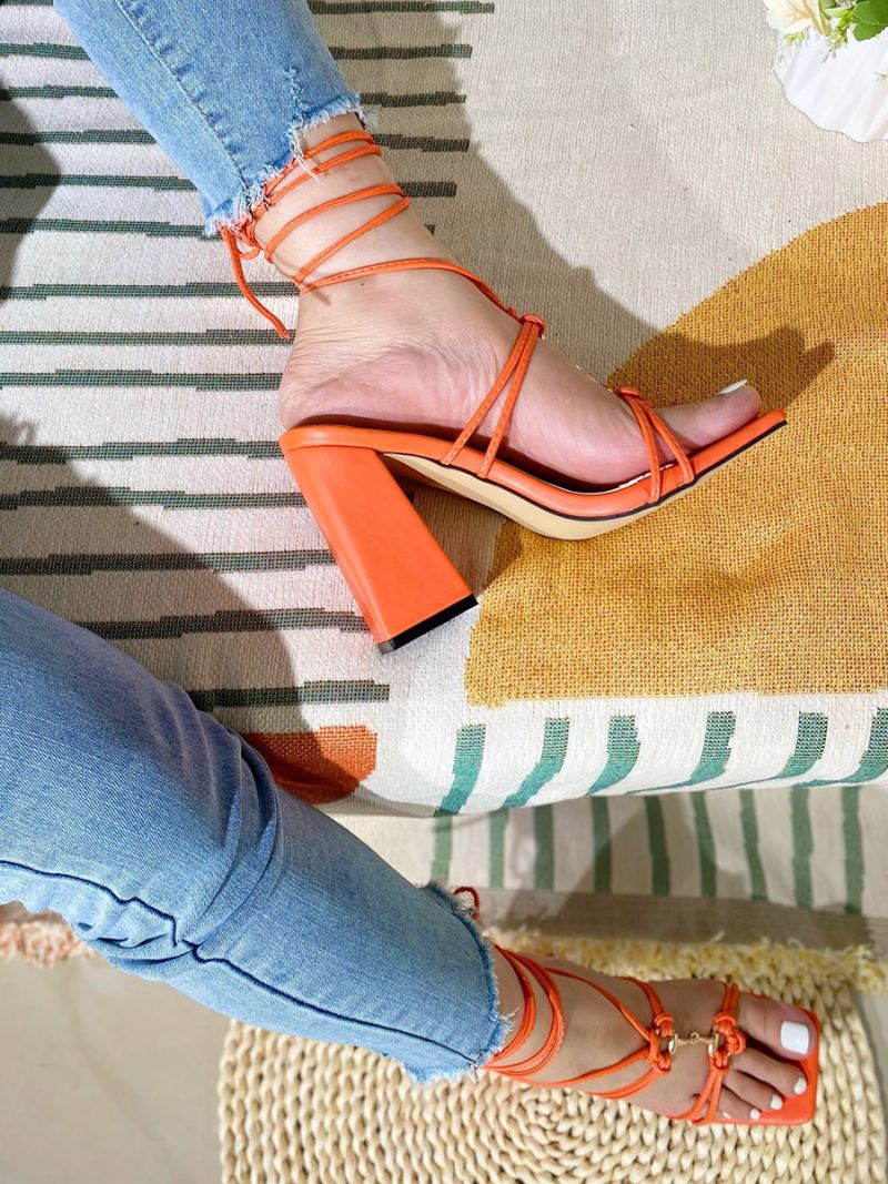 Kvinders Hælsandaler Firkantetåsandaler Chunky Heel Pu-læder - Orange