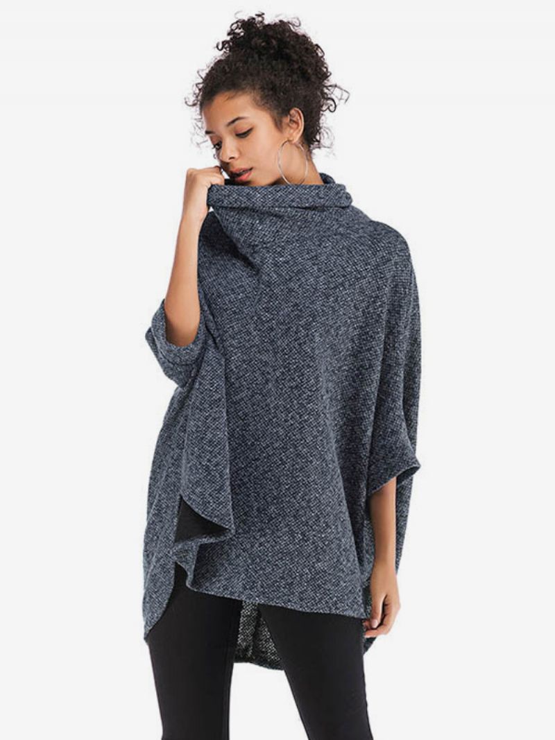 Kvinders Halværmer Cape Høj Krave Oversized Casual Elegant Poncho - Mørk Navy