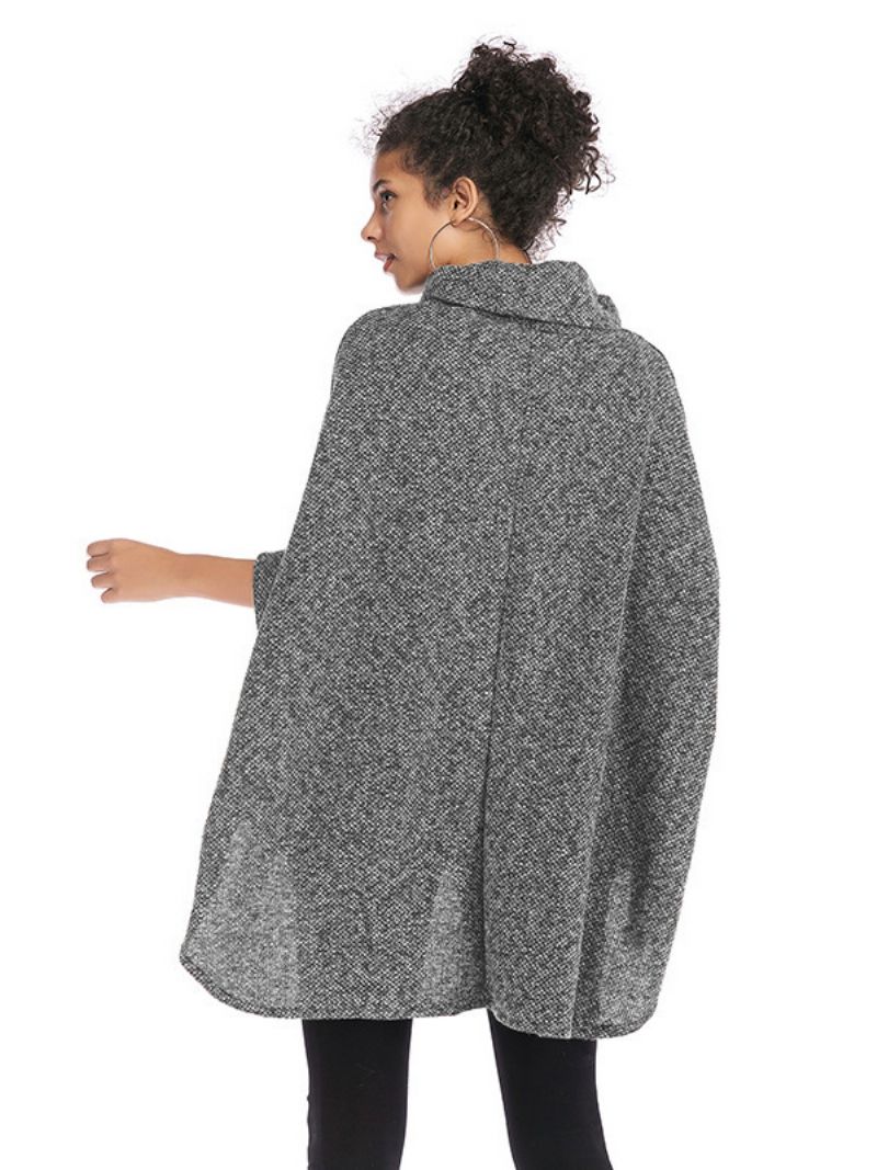 Kvinders Halværmer Cape Høj Krave Oversized Casual Elegant Poncho - Lysegrå