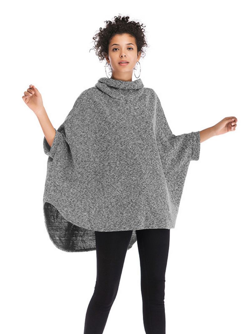 Kvinders Halværmer Cape Høj Krave Oversized Casual Elegant Poncho - Lysegrå