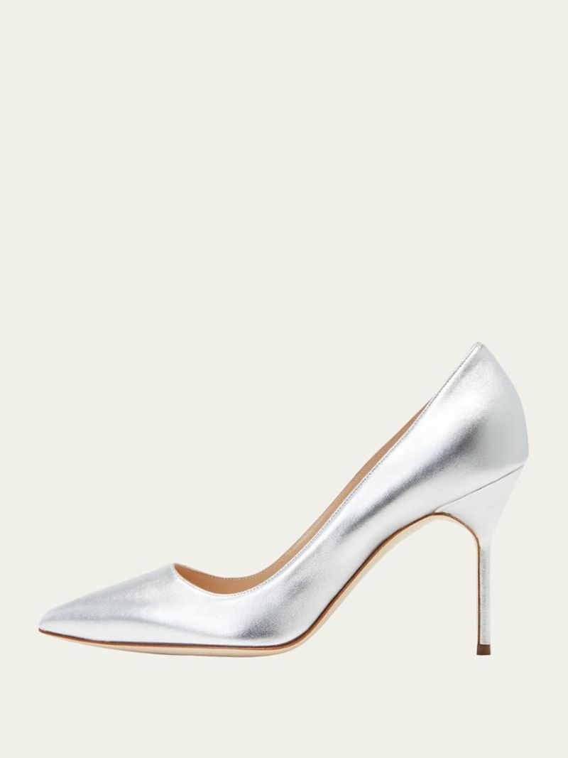 Kvinders Høje Hæle Guld Alomond Toe Stiletto Heel Dress Pumps - Sølv