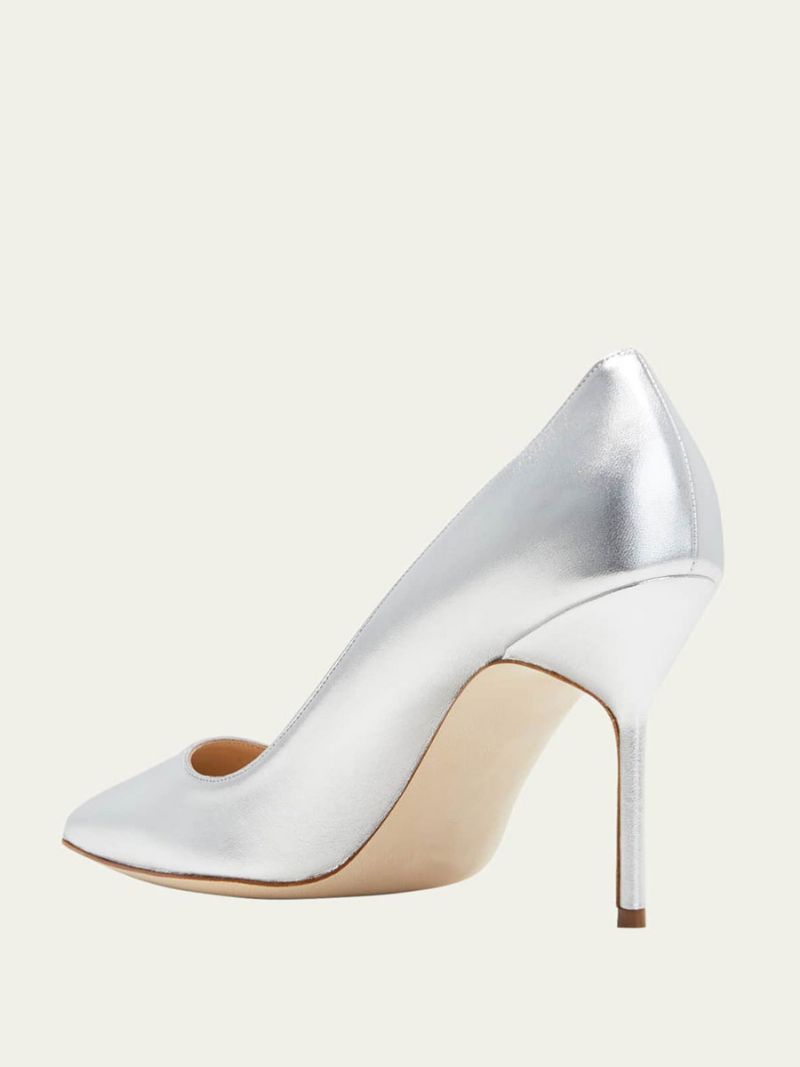 Kvinders Høje Hæle Guld Alomond Toe Stiletto Heel Dress Pumps - Sølv