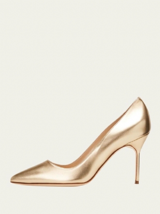 Kvinders Høje Hæle Guld Alomond Toe Stiletto Heel Dress Pumps