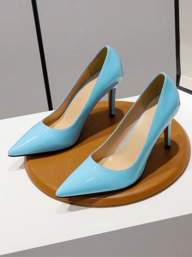 Kvinders Høje Hæle Low-tops Stiletto Heel Pumps Patent Pu Overdel - Aqua