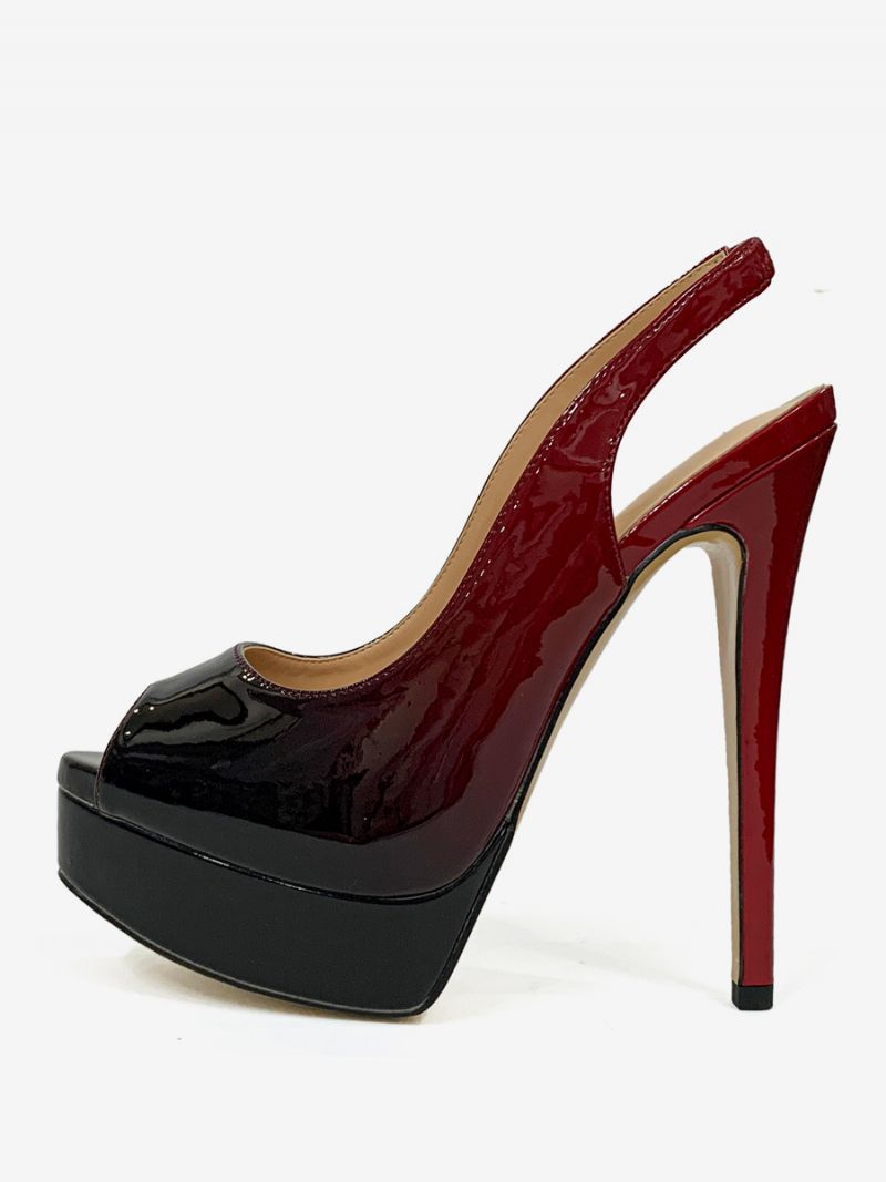 Kvinders Høje Hæle Peep Toe Platform Stiletto Heel Pumps - Sort+Rød