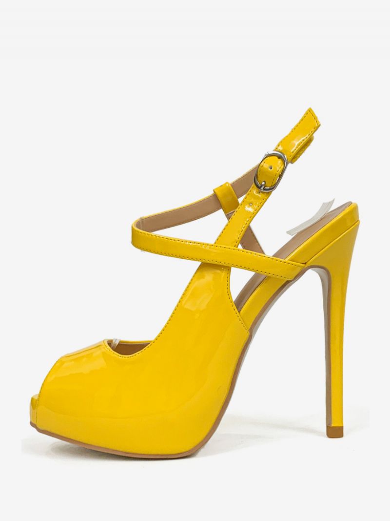 Kvinders Høje Hæle Peep Toe Stiletto Heel Slingback Pumps - Gul