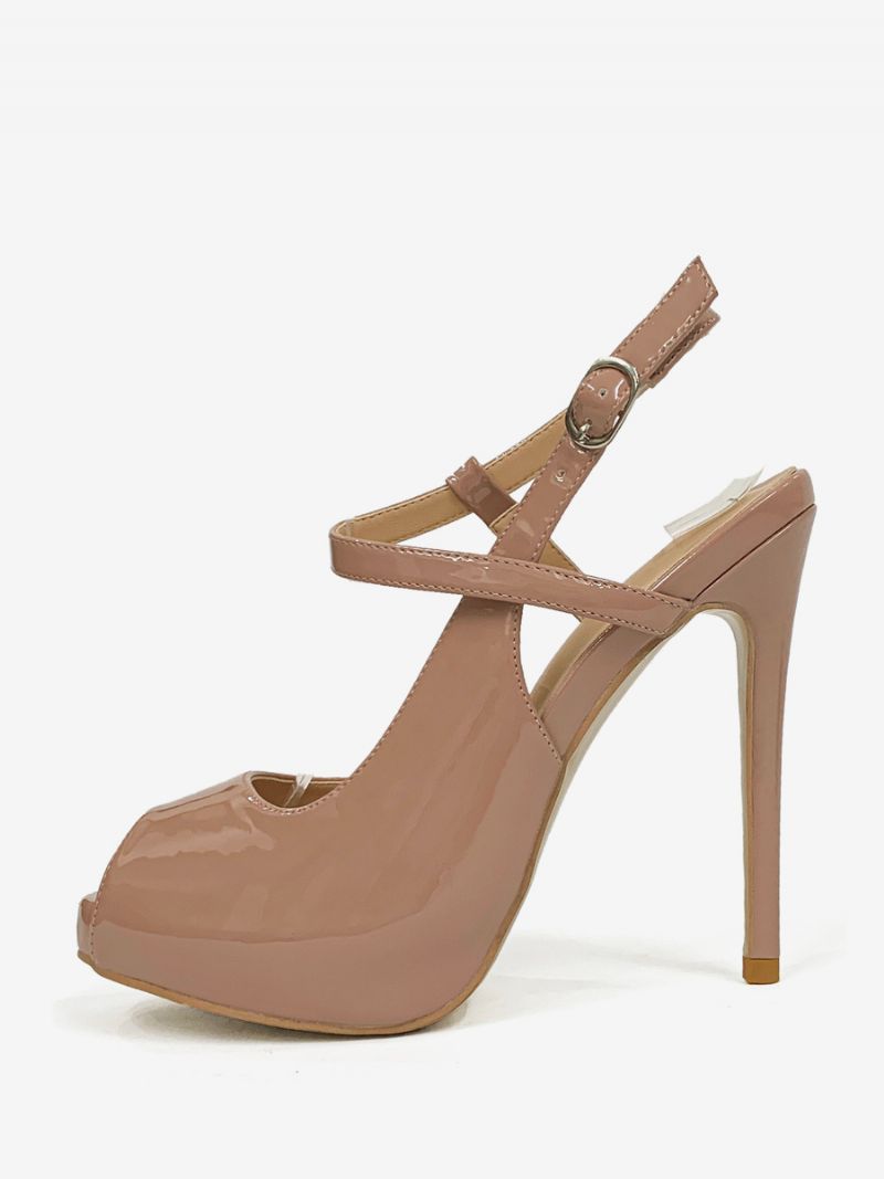 Kvinders Høje Hæle Peep Toe Stiletto Heel Slingback Pumps - Kamel