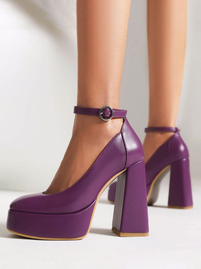 Kvinders Høje Hæle Platform Chunky Heel Ankel Strap Pumps