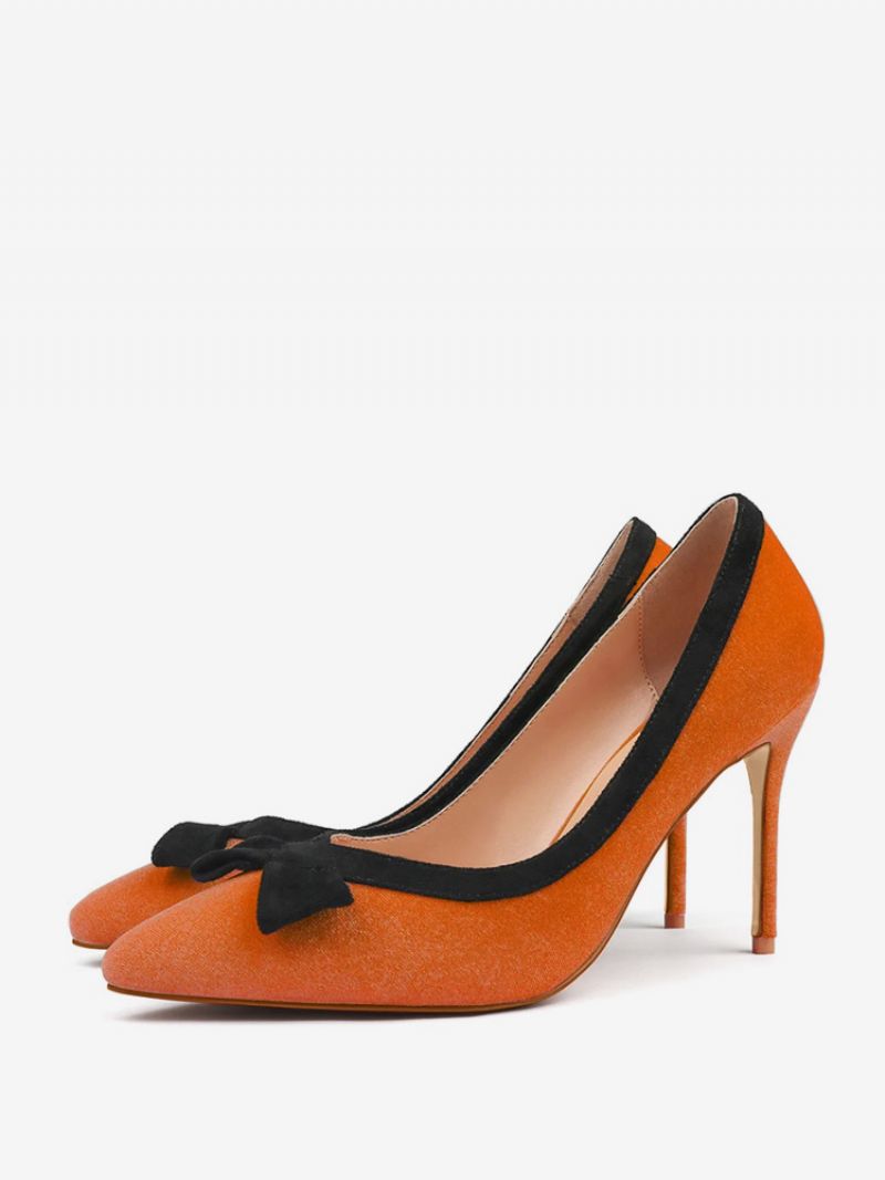 Kvinders Høje Hæle Pumps Ruskind Spidstå Bue Slip On - Orange