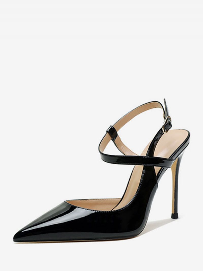 Kvinders Høje Hæle Sorte Spidse Sandaler Med Stilethæl Slingback Pumps