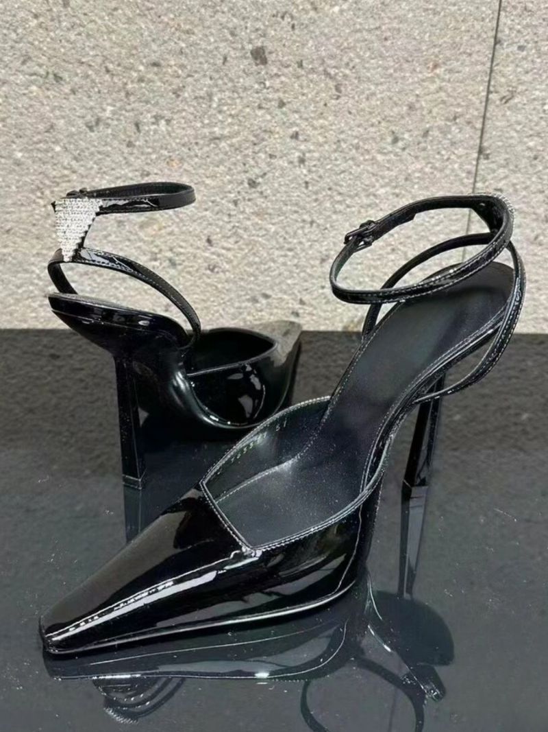 Kvinders Høje Hæle Square Toe Stiletto Heel Ankel Strap Pumps - Sort