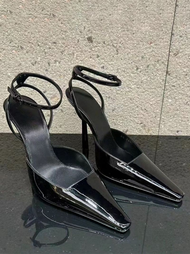 Kvinders Høje Hæle Square Toe Stiletto Heel Ankel Strap Pumps - Sort