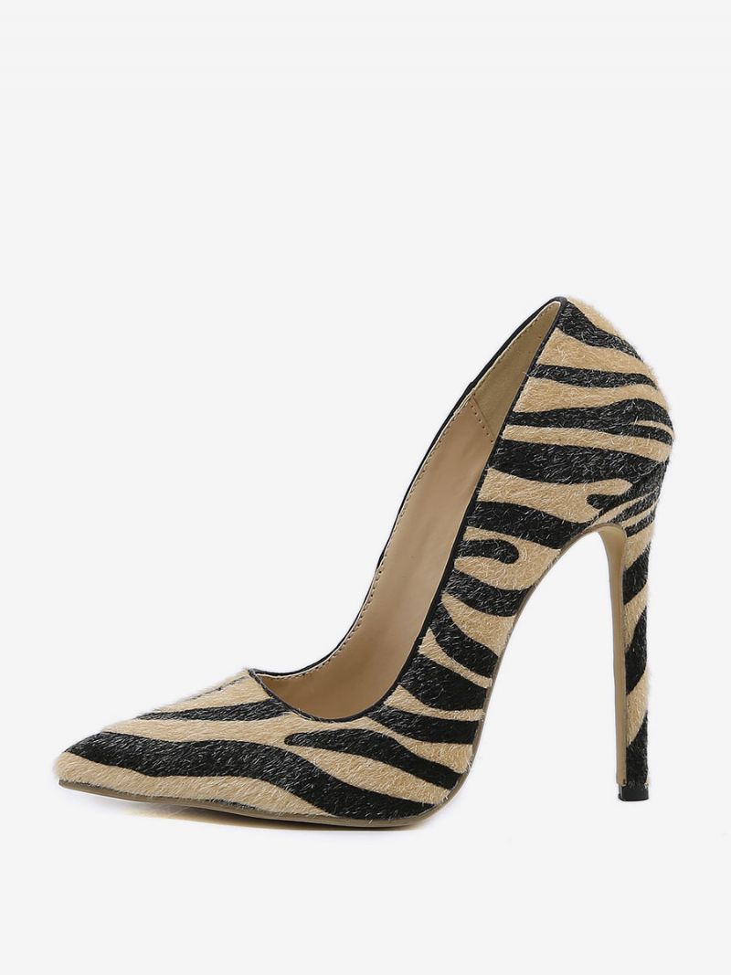 Kvinders Høje Hæle Zebra Print Pumps Stiletto Heel Hestehår - Kaffe Brun