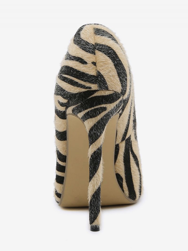 Kvinders Høje Hæle Zebra Print Pumps Stiletto Heel Hestehår - Kaffe Brun